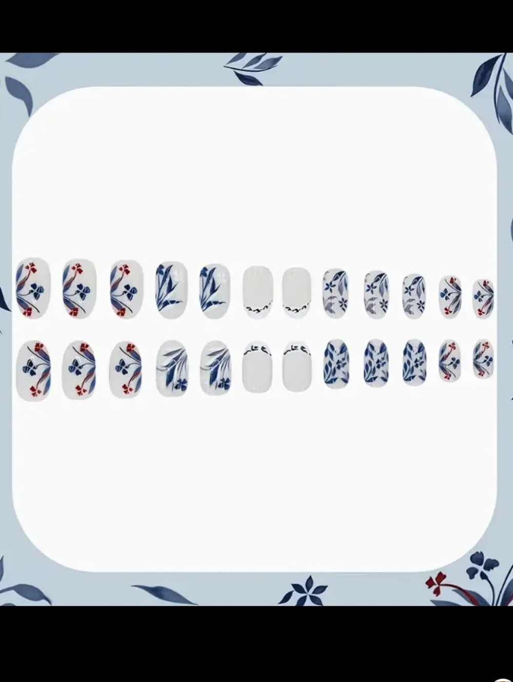 24pcs Short Oval Glossy Floral Pattern Fake Nails - Picture 2 of 4